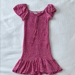 Pink Ruffled Tie Front Shirred Dress Size XS